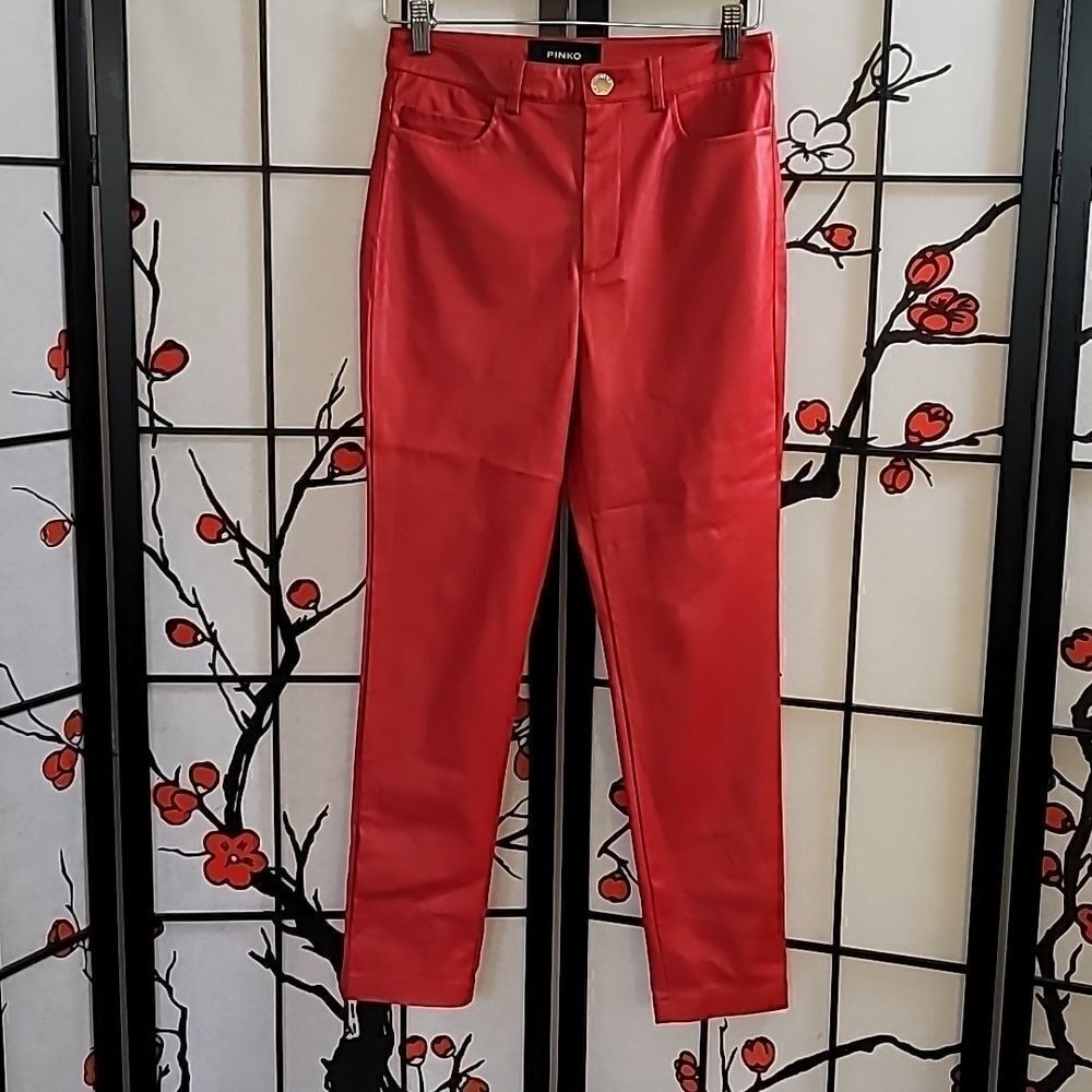 Pinko Red Faux Leather Pants